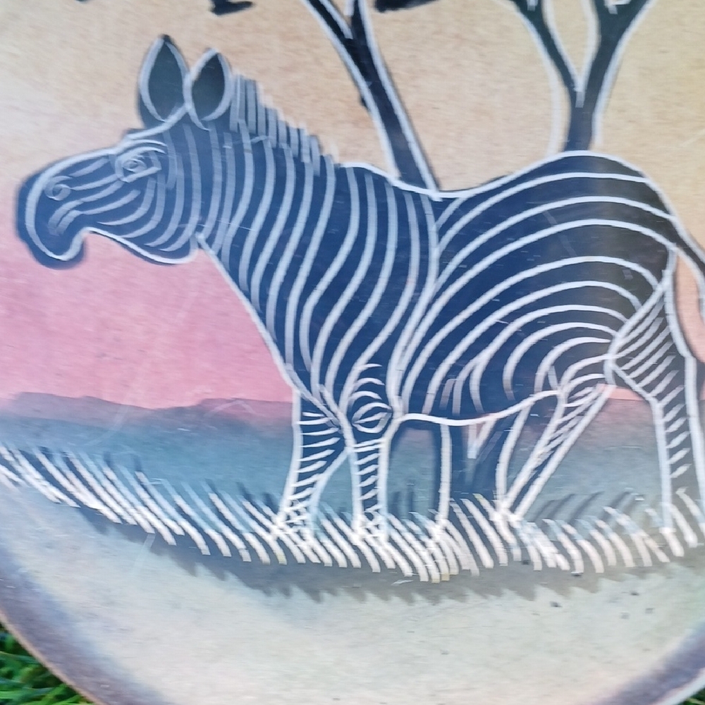 Handcrafted Zebra Art Plate - Black and Brown - Picture 2 of 3